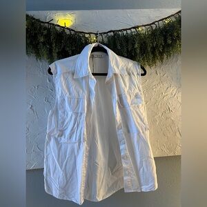 Zara White Sleeveless Button Down Shirt